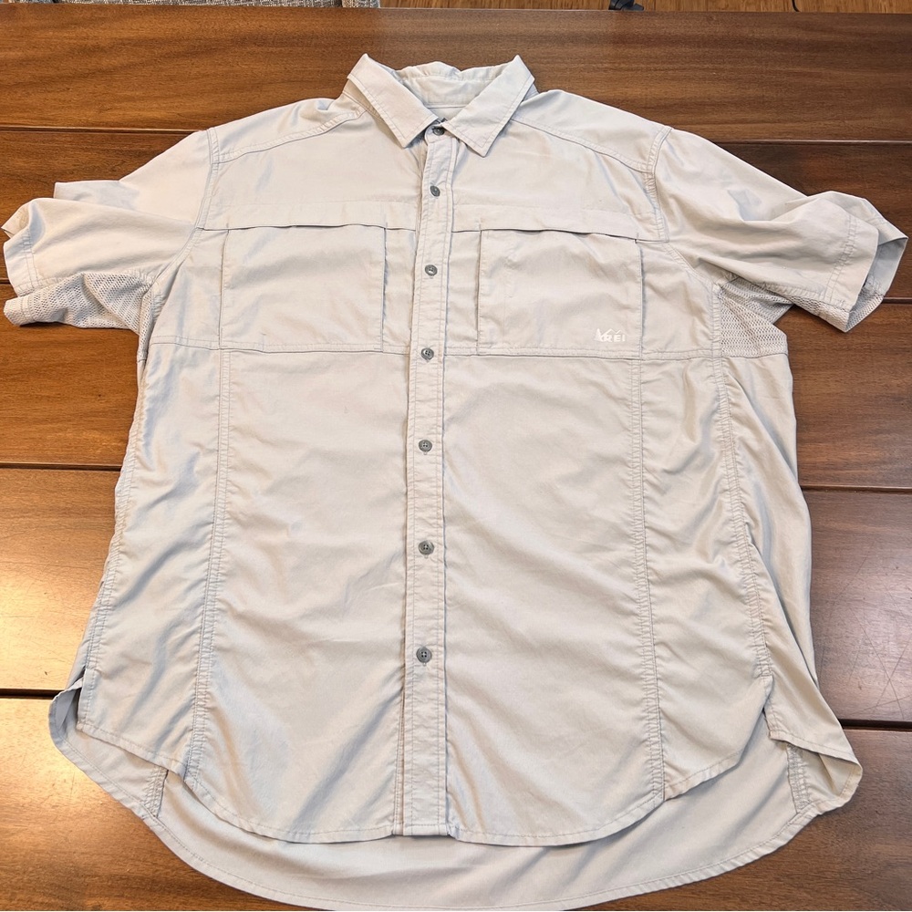 REI‎ Nylon Light Gray Outdoor Button-Down Shirt Breathable Fishing Niking